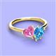 3 - Sasha Heart Shape Lab Created Pink Sapphire & Pear Shape Blue Topaz 2 Stone Duo Ring 