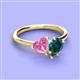 3 - Sasha Heart Shape Lab Created Pink Sapphire & Pear Shape London Blue Topaz 2 Stone Duo Ring 