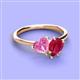 3 - Sasha Heart & Pear Shape Created Pink Sapphire & Created Ruby 2 Stone Duo Ring 