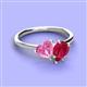 3 - Sasha Heart & Pear Shape Created Pink Sapphire & Created Ruby 2 Stone Duo Ring 