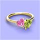 3 - Sasha Heart Shape Lab Created Pink Sapphire & Pear Shape Peridot 2 Stone Duo Ring 