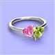 3 - Sasha Heart Shape Lab Created Pink Sapphire & Pear Shape Peridot 2 Stone Duo Ring 