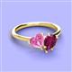 3 - Sasha Heart Shape Lab Created Pink Sapphire & Pear Shape Rhodolite Garnet 2 Stone Duo Ring 
