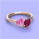 3 - Sasha Heart Shape Lab Created Pink Sapphire & Pear Shape Rhodolite Garnet 2 Stone Duo Ring 