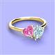 3 - Sasha Heart Shape Lab Created Pink Sapphire & Pear Shape Aquamarine 2 Stone Duo Ring 