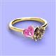 3 - Sasha Heart Shape Lab Created Pink Sapphire & Pear Shape Smoky Quartz 2 Stone Duo Ring 