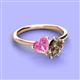 3 - Sasha Heart Shape Lab Created Pink Sapphire & Pear Shape Smoky Quartz 2 Stone Duo Ring 
