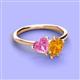 3 - Sasha Heart Shape Lab Created Pink Sapphire & Pear Shape Citrine 2 Stone Duo Ring 