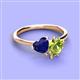 3 - Sasha Heart Shape Lab Created Blue Sapphire & Pear Shape Peridot 2 Stone Duo Ring 