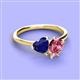 3 - Sasha Heart Shape Lab Created Blue Sapphire & Pear Shape Pink Tourmaline 2 Stone Duo Ring 