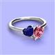 3 - Sasha Heart Shape Lab Created Blue Sapphire & Pear Shape Pink Tourmaline 2 Stone Duo Ring 