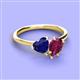 3 - Sasha Heart Shape Lab Created Blue Sapphire & Pear Shape Rhodolite Garnet 2 Stone Duo Ring 