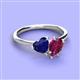 3 - Sasha Heart Shape Lab Created Blue Sapphire & Pear Shape Rhodolite Garnet 2 Stone Duo Ring 