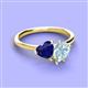 3 - Sasha Heart Shape Lab Created Blue Sapphire & Pear Shape Aquamarine 2 Stone Duo Ring 