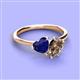 3 - Sasha Heart Shape Lab Created Blue Sapphire & Pear Shape Smoky Quartz 2 Stone Duo Ring 