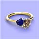 3 - Sasha Heart Shape Lab Created Blue Sapphire & Pear Shape Smoky Quartz 2 Stone Duo Ring 