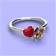 3 - Sasha Heart Shape Lab Created Ruby & Pear Shape Smoky Quartz 2 Stone Duo Ring 