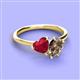 3 - Sasha Heart Shape Lab Created Ruby & Pear Shape Smoky Quartz 2 Stone Duo Ring 