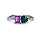 1 - Esther Emerald Shape Amethyst & Heart Shape London Blue Topaz 2 Stone Duo Ring 