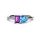 1 - Esther Emerald Shape Amethyst & Heart Shape Blue Topaz 2 Stone Duo Ring 