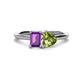 1 - Esther Emerald Shape Amethyst & Heart Shape Peridot 2 Stone Duo Ring 