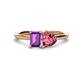 1 - Esther Emerald Shape Amethyst & Heart Shape Pink Tourmaline 2 Stone Duo Ring 