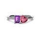 1 - Esther Emerald Shape Amethyst & Heart Shape Pink Tourmaline 2 Stone Duo Ring 