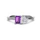 1 - Esther Emerald Shape Amethyst & Heart Shape White Sapphire 2 Stone Duo Ring 