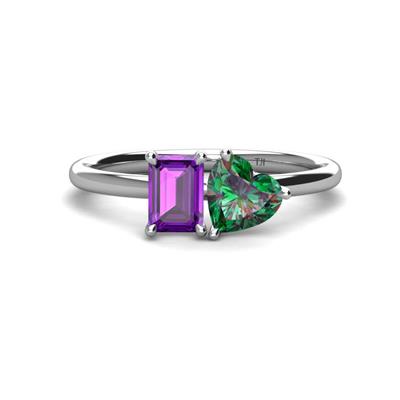 Esther Emerald Shape Amethyst Heart Shape Lab Created Alexandrite Stone Duo Ring