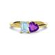 1 - Esther Emerald Shape Aquamarine & Heart Shape Amethyst 2 Stone Duo Ring 