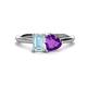 1 - Esther Emerald Shape Aquamarine & Heart Shape Amethyst 2 Stone Duo Ring 