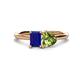 1 - Esther Emerald Shape Lab Created Blue Sapphire & Heart Shape Peridot 2 Stone Duo Ring 