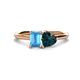 1 - Esther Emerald Shape Blue Topaz & Heart Shape London Blue Topaz 2 Stone Duo Ring 