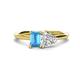 1 - Esther Emerald Shape Blue Topaz & Heart Shape Forever Brilliant Moissanite 2 Stone Duo Ring 
