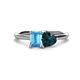 1 - Esther Emerald Shape Blue Topaz & Heart Shape London Blue Topaz 2 Stone Duo Ring 