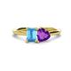 1 - Esther Emerald Shape Blue Topaz & Heart Shape Amethyst 2 Stone Duo Ring 