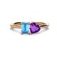 1 - Esther Emerald Shape Blue Topaz & Heart Shape Amethyst 2 Stone Duo Ring 