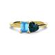 1 - Esther Emerald Shape Blue Topaz & Heart Shape London Blue Topaz 2 Stone Duo Ring 