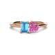 1 - Esther Emerald Shape Blue Topaz & Heart Shape Pink Sapphire 2 Stone Duo Ring 