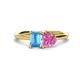 1 - Esther Emerald Shape Blue Topaz & Heart Shape Pink Sapphire 2 Stone Duo Ring 