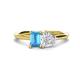 1 - Esther Emerald Shape Blue Topaz & Heart Shape White Sapphire 2 Stone Duo Ring 