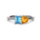 1 - Esther Emerald Shape Blue Topaz & Heart Shape Citrine 2 Stone Duo Ring 