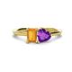 1 - Esther Emerald Shape Citrine & Heart Shape Amethyst 2 Stone Duo Ring 