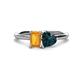 1 - Esther Emerald Shape Citrine & Heart Shape London Blue Topaz 2 Stone Duo Ring 