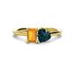 1 - Esther Emerald Shape Citrine & Heart Shape London Blue Topaz 2 Stone Duo Ring 