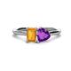 1 - Esther Emerald Shape Citrine & Heart Shape Amethyst 2 Stone Duo Ring 