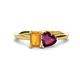 1 - Esther Emerald Shape Citrine & Heart Shape Rhodolite Garnet 2 Stone Duo Ring 