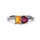 1 - Esther Emerald Shape Citrine & Heart Shape Rhodolite Garnet 2 Stone Duo Ring 