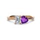 1 - Esther GIA Certified Emerald Shape Diamond & Heart Shape Amethyst 2 Stone Duo Ring 