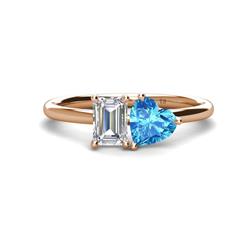 Esther GIA Certified Emerald Shape Diamond Heart Shape Blue Topaz Stone Duo Ring GIA Certified Emerald Shape Diamond Heart Shape Blue Topaz ctw Four Prong Womens Stone Duo Engagement Ring K Rose Gold